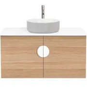 CIBO 900mm Oak Mornington Wall Hung Vanity With Light Grey / White Basin And White Handle