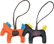 SDIGV Leather Tassel Pony Keychain Leather sewn horse styling cute fashion bag accessories Black and Orange