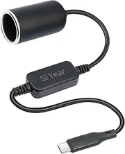 SiYear USB C to Cigarette Lighter Adapter, USB C Male to 12V Car Cigarette Lighter Socket Female Converter Cable, 12V 18W Power Cable for Dash Cam, GPS, Car LED Light Strips, Red, 1 ft