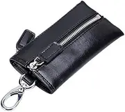 [Generic] Unisex Genuine Leather Key Holder Wallet Slim Key Case Zipper Coin Purse (Black, One Size)