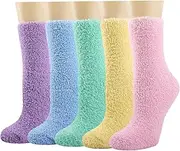 [Toes Home] Plush Slipper Socks Women - Colorful Warm Crew Socks Cozy Soft 6 Pairs for Winter Indoor