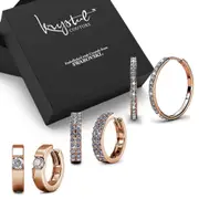 Boxed 3 Pairs of Rose Gold Earrings Set Embellished with SWAROVSKI® Crystals