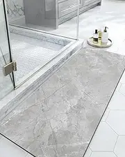 DEXI Bath Mat, Non Slip Quick Dry Rugs, Super Absorbent Ultra Thin Bathmat, Washable Rubber Mats for Shower Floor, in Front of Bathtub, Sink, Bathroom Accessories Decor, 17"x43", Light Grey