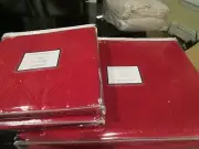 Williams Sonoma Tartan Reversible Velvet Coverlet red Full queen 2 Euro shams