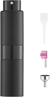 Street27® 8ml Empty Perfume Bottle Refillable Perfume Atomizer Spray Bottle, Portable Mini Pocket Travel Perfume refill bottle Dispenser Glass & Aluminum with 3 Types of Refill Pump - Matte Black