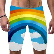 [VBFOFBV] Men's Printed Jammer Swimsuit Swim Shorts, Cartoon Sky Clouds Rainbow