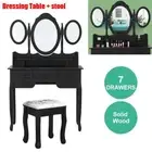 Dressing Table Stool Set Mirror Drawers Jewellery Cabinet Makeup Black