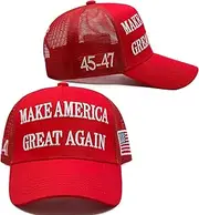 [Aeonda] Donald Trump 2024 45-47 MAGA Hat Make America Great Again Slogan with USA Flag Adjustable Baseball Cap Mesh-Back Cap