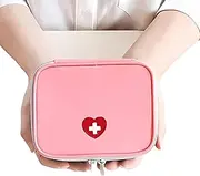 Lingcat Portable Mini First Aid Pouch, Empty Travel Medicine Bag Double Zippers Handy Pills Pocket for Travel School Home, Pink