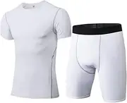 [Abigprofit] Men's Compression Tracksuits Quick Dry Fitness Tights Running Set 1003 1004 White XXL