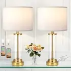 Gold Bedroom Lamps Set of 2 - Touch Bedside Lamp for A. White Shade & Gold Base