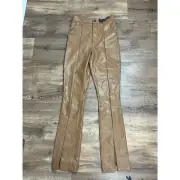 Abercrombie & Fitch Ultra High-Rise Faux Leather Pants Split Ankle Brown 26 NWT