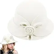 [AZIDWERYQ] Womens 1920s Summer Sun Church Hats for Women, Wool Felt Rose Cloche Hats for Women Wedding Dress Fascinator