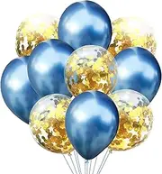 [Koboko] Balloons Blue Set, 10 Pieces Metallic Blue Balloons Confetti Gold Helium Balloons Birthday, Balloon Birthday Boy Decoration Blue, Balloons Birthday Girl Confetti Golden Wedding Decoration
