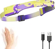 LED Headlamp, USB Rechargeable Head Lamp, 230° Wide Beam Motion Sensor Headlight, Super Bright Outdoor Waterproof Flashlight for Camping, Running, Repairing, Hiking, Fishing, Reading