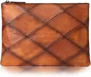 [Karoukee] Men Large Clutch Bag Top Leather Business Hand Bag Purse for 9.7" Tablet Versatile Briefcase Wrist Wallet Organizer