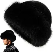 [AZIDWERYQ] Furry Hat, Faux Warm Hat for Women, Winter Beret for Ladies, Black