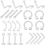 [Fozuanei] 24 Pcs Clear Piercing Retainer, Plastic Nose Studs Hide Piercing, Nipple Nose Rings, Bone Screw Nose Piercing, Transparent Ear Retainer for Earring, Barbells Cartilage, Tongue, Eyebrow, no