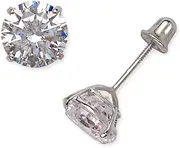 [JewelryWeb] 14k White Gold 7mm Round CZ Simulated Diamond Screw Back Earrings Stud Earring for Women