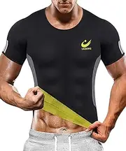 LAZAWG Men Sauna T Shirts Sweat Sauna Suit Body Shaper Workout Neoprene Tank Top Training Jackets Clothes Exercise Fitness Short Sleeve