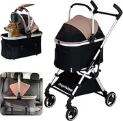 3 in 1 Folding Dog Stroller BRIGHTCARE Pet Stroller for Small Dogs and Cats Cat Stroller w/Removable Carrier Carrier Convert to Pet Car Seat One Hand Fold Lightweight Pet Stroller No Zipper Entry