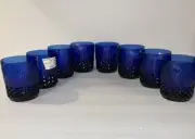 Arcoroc Avon Royal Sapphire Cobalt Blue Rocks DOF Glasses Leaf France Set of 8