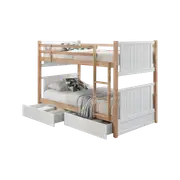 Myer Single Bunk Bed with Storage Bedroom Set | 4PCE Natural Hardwood Frame