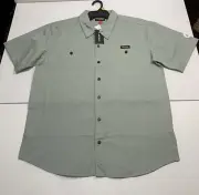 Airwalk Mens Casual Snapped Button Down Large Short Sleeve Shirt Green Overcast