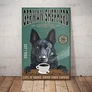 CCPARTON Metal Sign - Black German Shepherd Dog Coffee Company Vintage Retro Aluminum Sign for Home Cafe Kitchen - 8x12 Inches