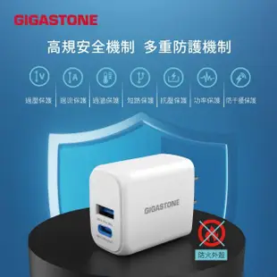 【GIGASTONE 立達】PD/QC3.0 20W雙孔急速快充充電器+C to C 60W充電傳輸線(iPhone 15/Android手機充電頭組)