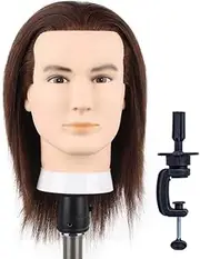NEWSHAIR Male Mannequin Head with 100% Human Hair Haircut Training Head with Thick Hair Hairdresser Manikin Head Doll Head for Hair Styling and Practice Handsome Face Adult Head Size (8-10Inch 3B#)