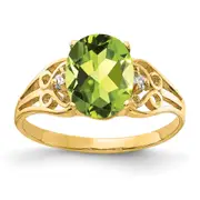 14K Yellow Gold 9x7mm Oval Peridot Checker VS Real Diamond ring