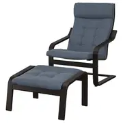 POÄNG armchair and footstool, black-brown/Gunnared blue