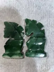Pair of KNIGHTS Chess Piece Mexican Aztec Mayan Hand Carved Marble Stone Jade
