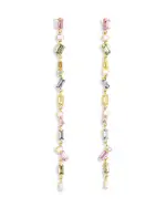Suzanne Kalan 18K Yellow Gold Fireworks Rainbow Sapphire & Diamond Scattered Linear Drop Earrings