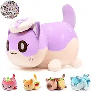 61-PCS 11-Inch Doughnut Cat Plush + 60-Sticker - Meemeows Plush Collection - 100% Polyester Plushie Pillow Embroidered - Soft Stuffed Animal Collectible