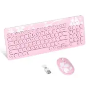 Sakura Wireless Keyboard and Mouse Combo Cute Pink Retro Typewriter Round Key...