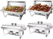 4 Pack Chafing Dish Buffet Set, 8QT Stainless Steel Rectangular Chafers and Buff