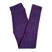 LuLaRoe Purple Aqua Houndstooth Pattern 80's 90's Retro New Kids Leggings L/XL
