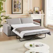 3 Seater Multifunctional Sofa Bed Fabric Upholstery Wooden Structure in Beige
