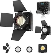 Takerers Bi-Color Video Light, 20W COB 5000mAh Portable Camera Photography Light, CRI 95+, 2700-6500K, 12 Light Effects, 8 Preset CCT, Magnetic Honeycomb Grid, Silicone Diffuser & Barn Door Included