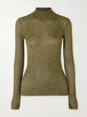 [Isabel Marant] Isabel Marant - Jaelis Metallic Ribbed-knit Turtleneck Sweater - Army green - FR 42 FR 42 Green