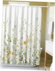 Floral Shower Curtains for Bathroom Yellow Green Blooming Flowers Green Floral