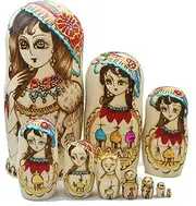 Nesting Dolls Stacking Dolls Russian Dolls 10Pcs Matryoshka Wooden Dolls Toy Girls Russian Nesting Dolls Handmade Wood Crafts Birthday Christmas Matryoshka Dolls Russian Nesting Dolls