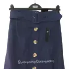 M&S Ladies Skirt Navy Blue Stretch A-line Midi Belted Linen Blend BNWT Marks