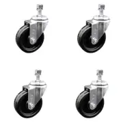 4 Inch SS Phenolic Wheel Swivel 3/8 Inch Threaded Stem Caster Set Service Caster