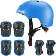 Kids Helmet Pad Set Adjustable Roller Skateboard Bike Knee Elbow Pads Wrist Guards 3-14 Yrs Protective Gear Cycling Safety Outdoor Sports Toys Blue