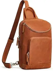 [S-ZONE] Sling Bag for Women Men Genuine Leather Vintage Crossbody Chest Bags Backpack Daypack Outdoor Travel
