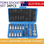 34pc 3/8" Drive Star & E Torx Bit Socket Set tool kit Torx Hex Bit Socket chrome