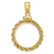 14K Yellow Gold Wideband Distinguished Coin Jewelry Polished Rope And Diamond-Cut 18.0mm X 1.35mm Screw Top Bezel Pendant